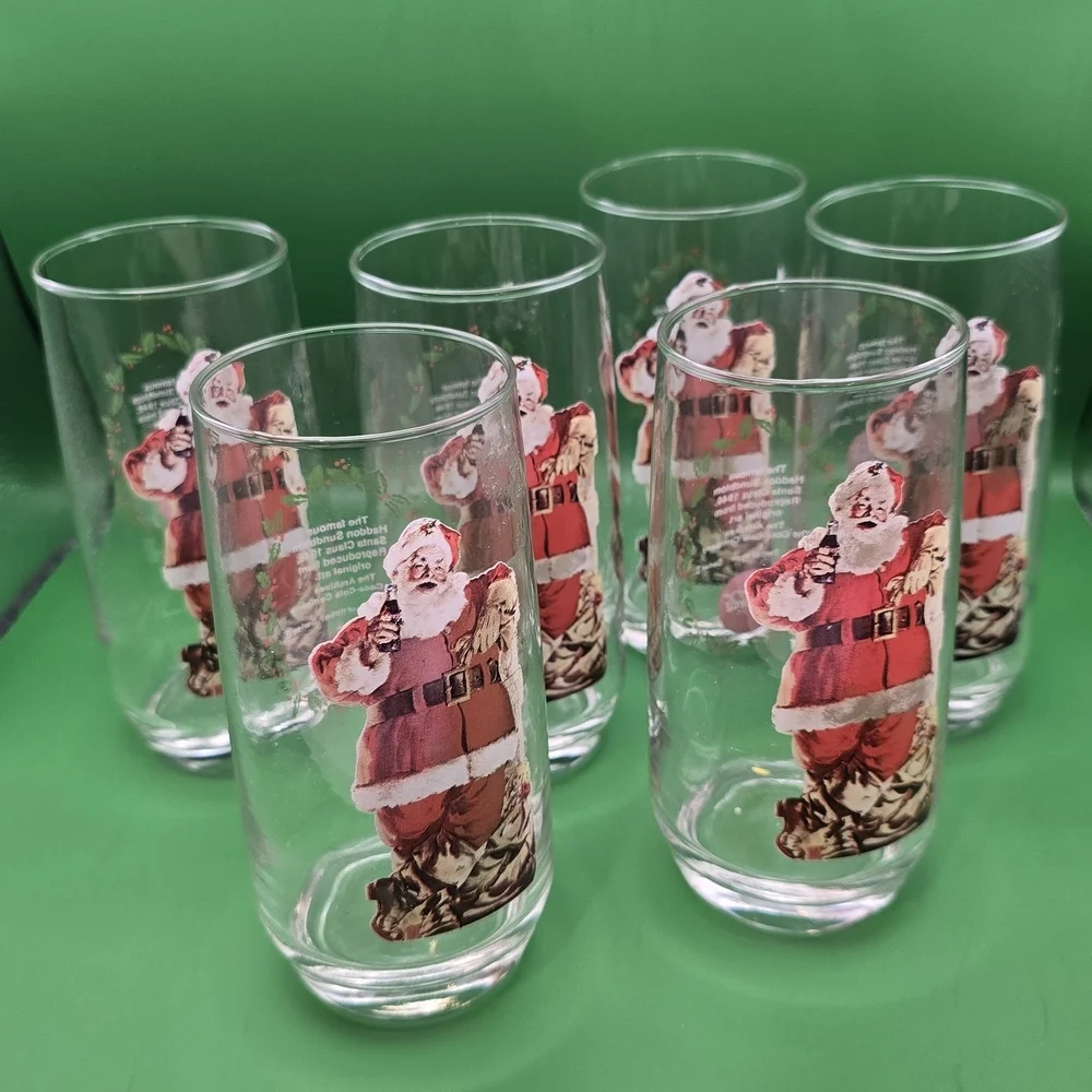 Vintage COCA COLA Santa Claus Drinking Glasses Haddon Sundblom Vtg Set of 6.